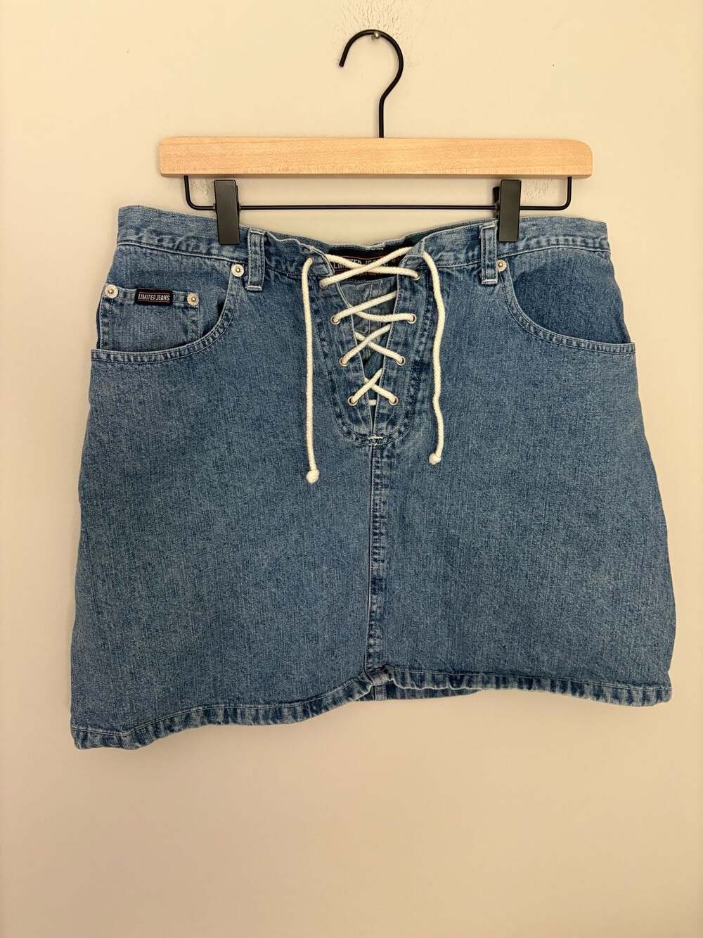 Vintage Limited Jeans Lace-Up Corset Style Front Denim Mini Skirt Sz 12